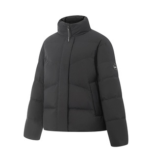 李宁2025短款羽绒服男女同款宽松连帽防风黑色运动外套冬季新款