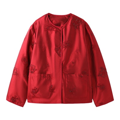 PENNYPENG 福启新岁 新中式珠片19姆米双宫真丝90白鹅绒珠绣外套