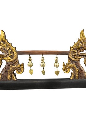 泰国东南亚风双龙木雕铃铛摆件