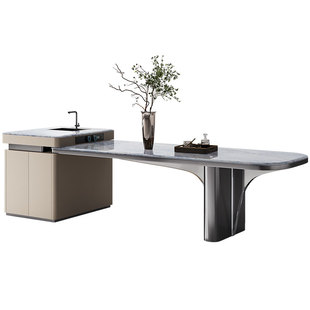 诚骏轻奢大理石岛台茶桌餐桌一体可伸缩厨房料理台家用带水槽导台