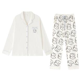 纯棉睡衣女款夏2026新款可爱春带胸垫家居服套装夏季长袖长裤夏天