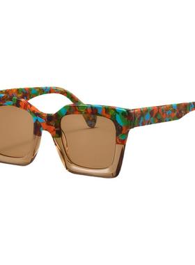 板料拼色太阳镜方框女士百搭素颜瘦脸防晒防紫外线墨镜可配近视潮