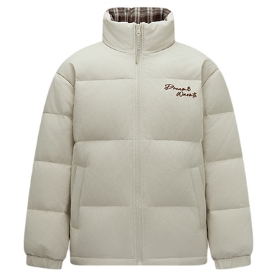 森马绣花外套宽松格纹立领羽绒服