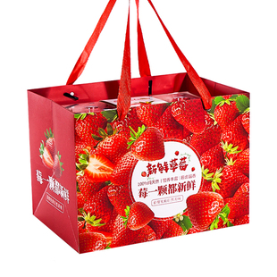 草莓手提袋空礼盒通用九九丹东草莓手提礼品袋可配三个内托包装盒