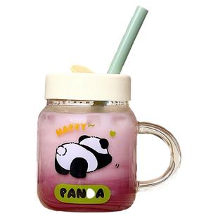 高颜值玻璃杯带把手大容量吸管杯耐高温高硼硅花茶2025新款刻度杯