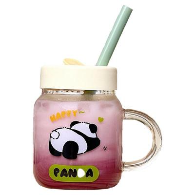 高颜值玻璃杯带把手大容量吸管杯耐高温高硼硅花茶2025新款刻度杯