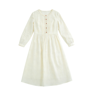 纻衣浅杏提花气质显瘦中长款连衣裙女2026春新款文艺温婉高级裙子