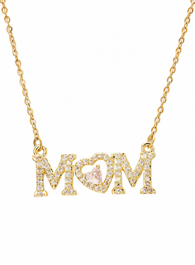金色字母MOM爱心水钻锁骨链