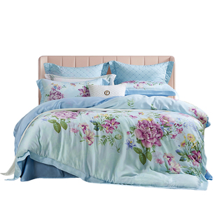 【专柜同款】富安娜莱赛尔天丝四件套轻奢夏季冰丝床单被套蓝风伶