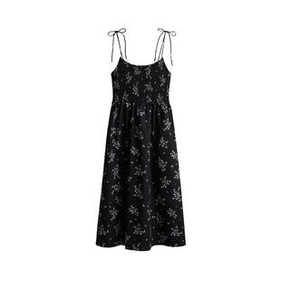 HM女装无领背心吊带连衣裙春季法式露背植物印花长裙1275780