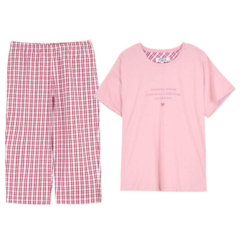 美标全棉女夏短袖针织睡衣套装