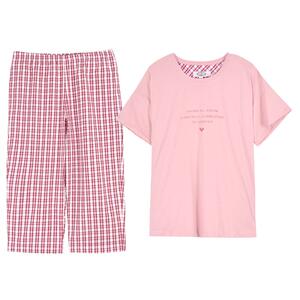 美标全棉女夏短袖针织睡衣套装