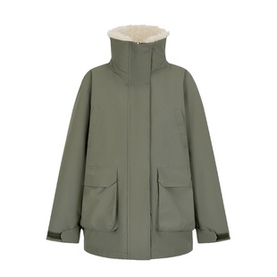 赵露思同款军绿色毛领羊羔绒派克服女冬季工装冲锋衣棉服皮草外套