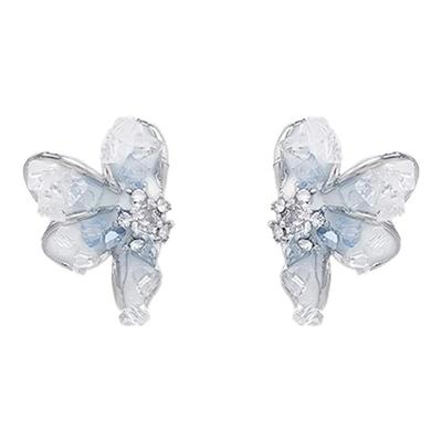 蓝色渐变花朵软垫耳夹