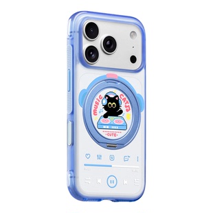 benefit小黑猫音乐播放器支点壳18pro适用于iphone17promax磁吸手机壳带支架苹果16PROMAX新款15pro气囊16pro