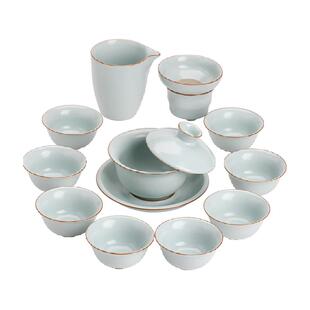 苏氏陶瓷 悬停三才盖碗茶具套装汝窑开片八杯功夫茶具礼盒装