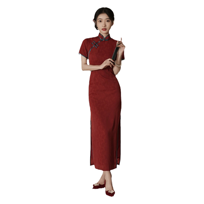 酒红色改良新娘敬酒服旗袍女
