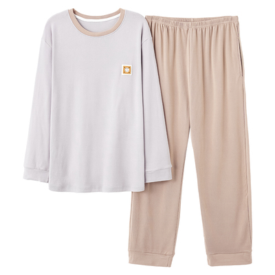 男士睡衣秋冬季天德绒长袖圆领