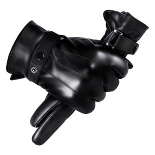 皮手套男士冬季加绒加厚防风防水保暖触屏手套骑行电动车女士手套