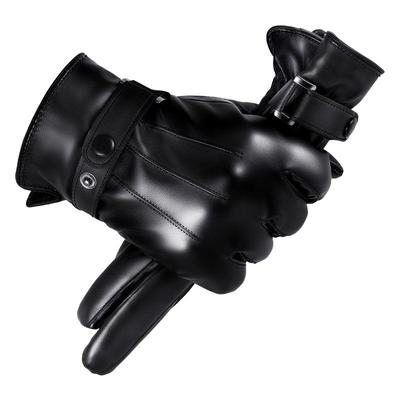 皮手套男士触屏保暖加绒骑行手套