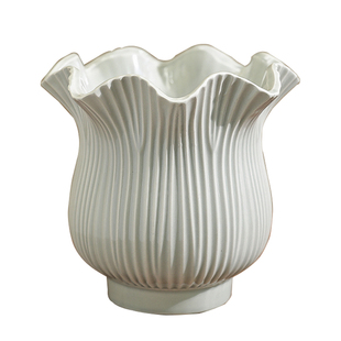 陶瓷花盆现代简约荷叶边高级感室内玄关书房蝴蝶兰花组合盆景摆件