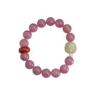 曦光里【福至】老矿紫马粉水晶和田玉牌红玛瑙天然淡水珍珠手串女