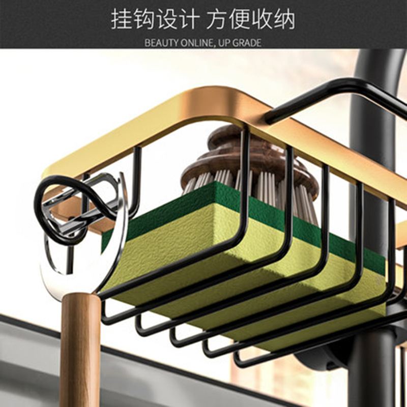 黑金厨房收纳架水龙头置物架抹布挂篮架海绵太空水池挂沥水家用铝