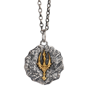 海王波塞冬寒冰之怒银项链三叉戟银吊坠潮男女复古银饰品长款银链