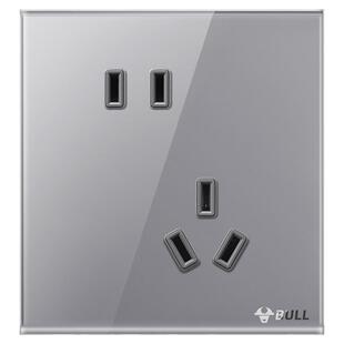 公牛高晶玻璃开关五孔插座16a大师面板家用奶油风墙壁G51灰