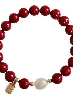 星光紫金砂手串天然珍珠朱砂女款