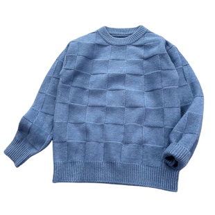 45%羊毛~立体方格毛衣110-160 儿童秋冬圆领套头针织衫男童