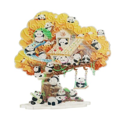 图益异形拼图熊猫秋千树立体摆件