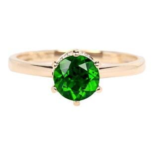 18K玫瑰金5A级天然铬透辉石六爪皇冠戒指 祖母绿色满火彩镶钻石女