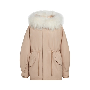 FIVE PLUS貉子毛领小个子巨好看羽绒服鸭绒保暖可拆卸连帽派克服