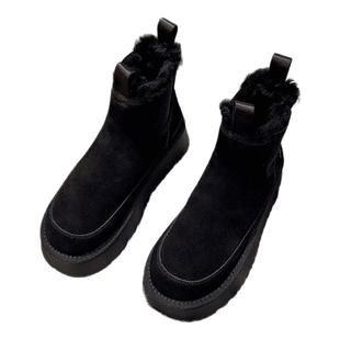 磨砂皮厚底雪地靴女冬2025新款复古显瘦增高马丁靴加绒保暖棉鞋子