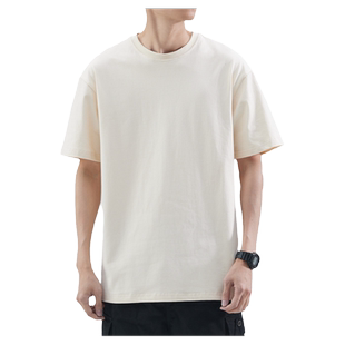 美式260g纯棉凉感短袖t恤男士圆领2025夏季薄款纯色三本针打底衫