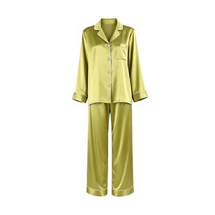 狄兰丝重磅真丝睡衣女长袖长裤两件套桑蚕丝情侣款简约家居服