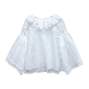 女童洛丽塔蕾丝打底衫秋款娃娃衫宝宝双层荷叶领喇叭袖演出服上衣