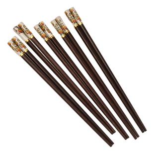 红檀木 事事如意实木家用筷子5-10双成人装防霉木制快子 防滑中式
