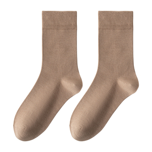 caramella袜子女中筒袜纯色棉袜春秋吸汗透气黑色百搭秋冬长袜