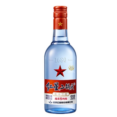 蓝瓶红星250ml二锅头43度53白酒