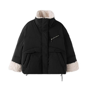 2025韩系立领羊羔毛领羽绒服女童中大童冬季新款短款加厚保暖外套