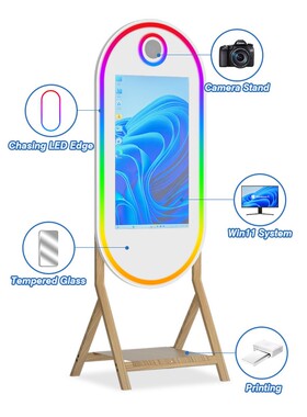 仓包邮仿木纹脚椭圆镜子照相亭拍照机Photobooth室内展会专用