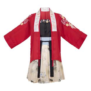 王洪旗初夏原创汉服女宋制红色吊带褙子短款裙改良三件套装汉元素