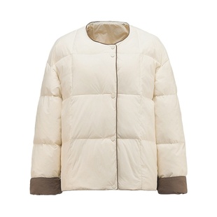 秋冬新款羽绒服女韩版宽松小个子圆领短款白鸭绒时尚潮流简约外套