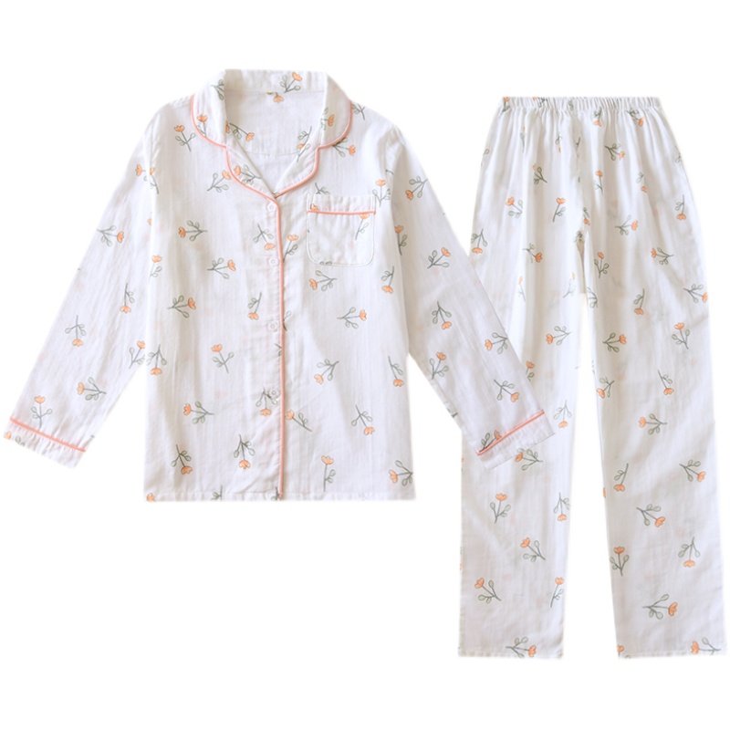 秋季女士纱布纯棉长袖睡衣家居服