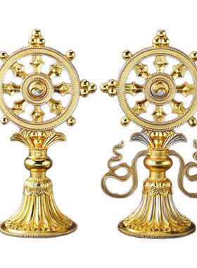 藏式密宗合金彩绘法轮家用吉祥金法轮王七政宝佛前供奉装饰摆件