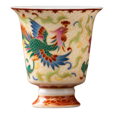 敦煌龙凤呈祥羊脂玉瓷珐琅彩对杯茶杯新婚结婚礼物茶具礼盒送新人