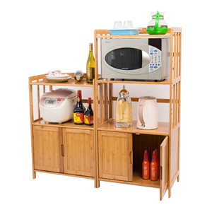 加厚楠竹厨房微波炉置物架子带门实木架烤箱架收纳层架杂物储物柜