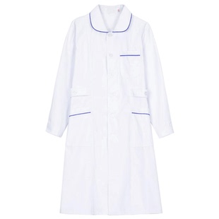 南丁格尔护士服蓝边长袖女白大褂娃娃领加厚大码医院实习生工作服